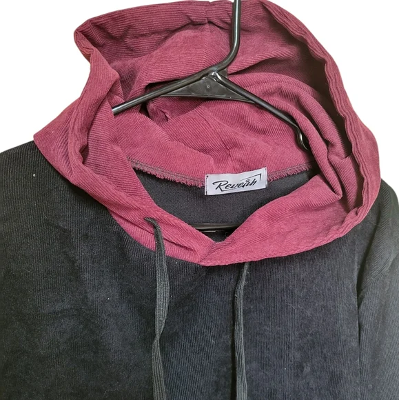 12 Reverb Black Maroon Corduroy Lighweight Guys Hoodie, L - Picture 3 of 7